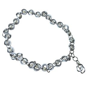 Silver Tone Pearl Chain Belt One Size 49” Length Adjustable Metal Statement